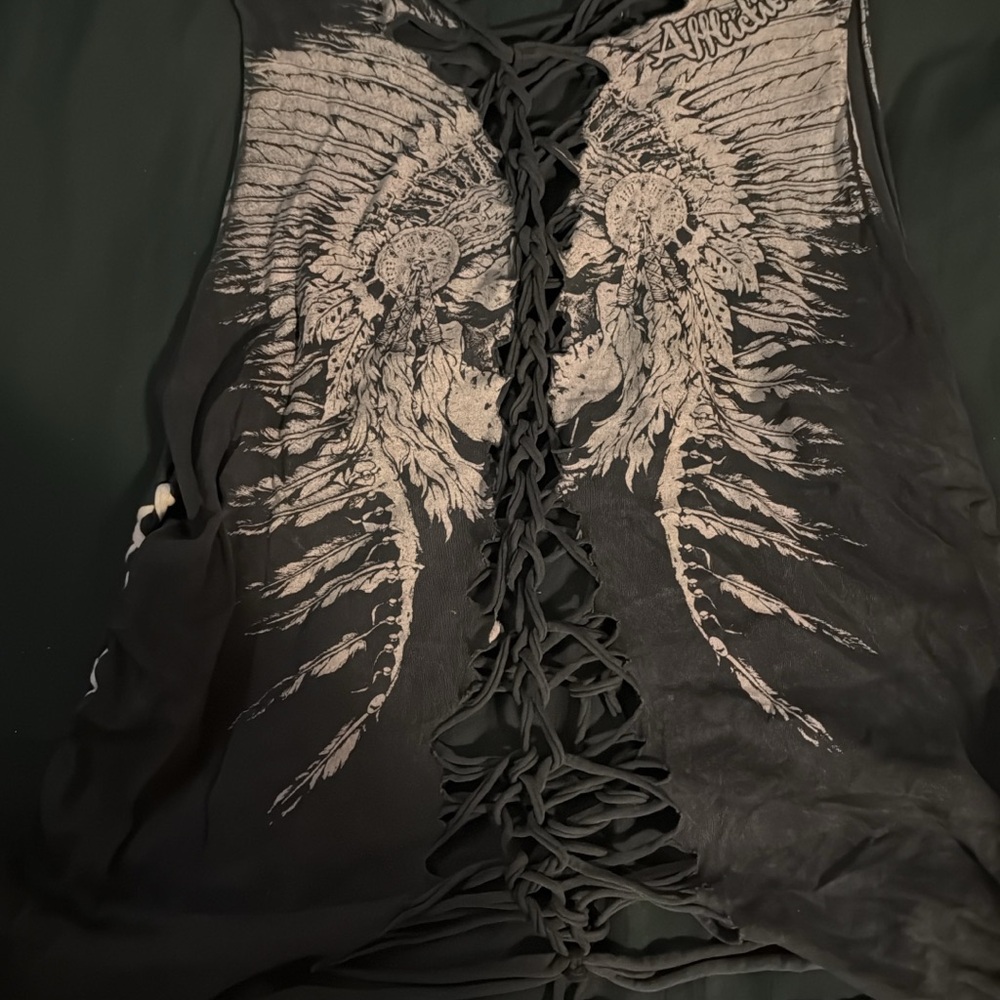 Women's Black Graphic Lace-Up Top